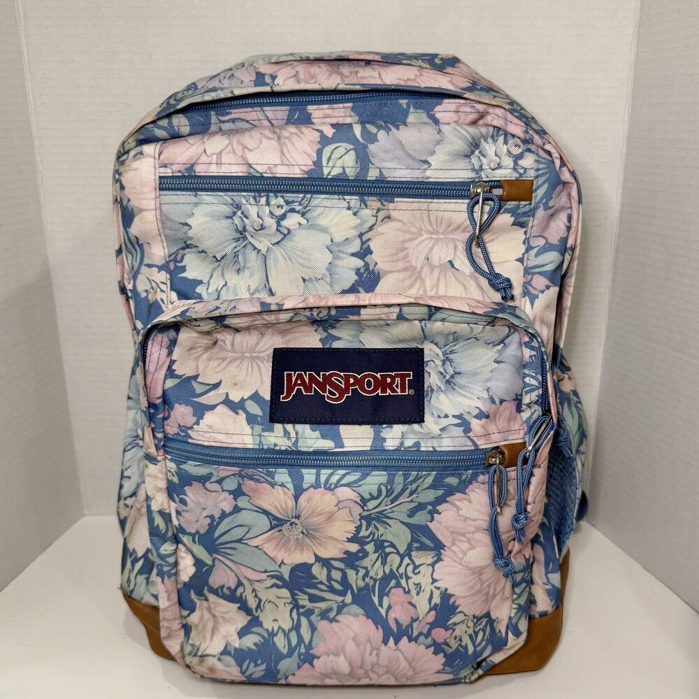 JanSport Floral Blue Pink Backpack Zip Closure Adjustable Straps Pockets